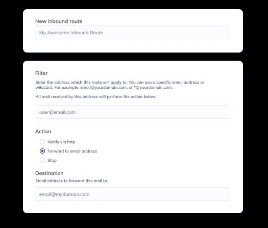 Inbound Routing window in Elastic Email's UI