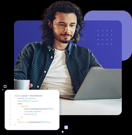 The photo of a man coding