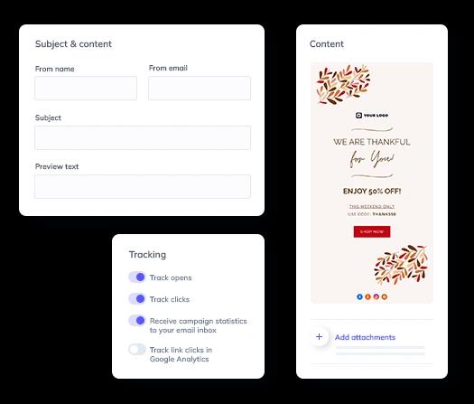 UI of the Elastic Email's campaign editor