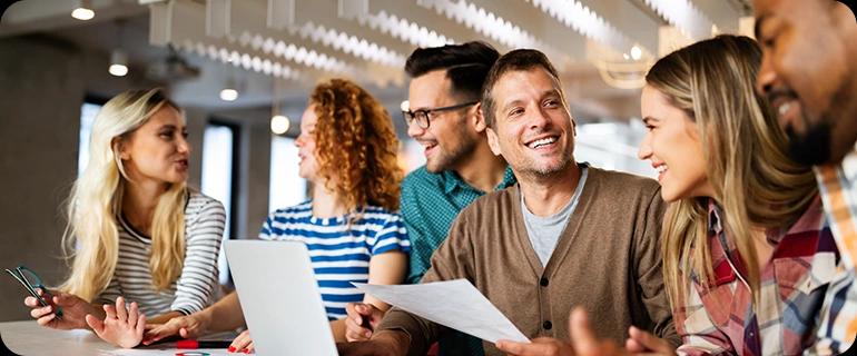 A group of people laughing