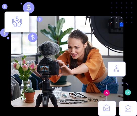 Creative woman working with camera