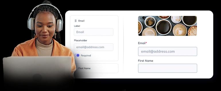 A woman creating a landing page on her laptop.
