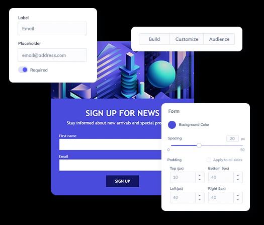 A subscription form being created in Elastic Email's drag-and-drop editor.