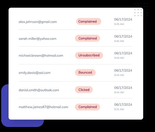 A fragment of Suppressions' UI in Elastic Email app